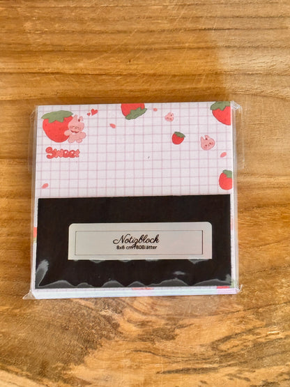 Haftnotizblöcke mit niedlichen Motiv Pfirsich/Erdbeere/Kirsche