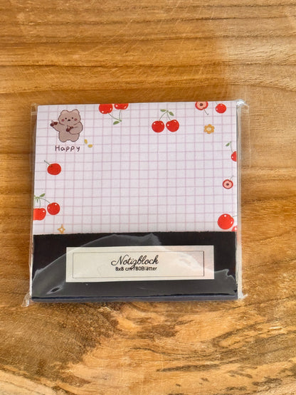 Haftnotizblöcke mit niedlichen Motiv Pfirsich/Erdbeere/Kirsche