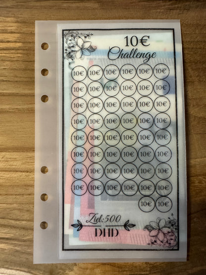 5€ oder 10€Challenge A6 im matten Umschlag inklusive Klebepunkte